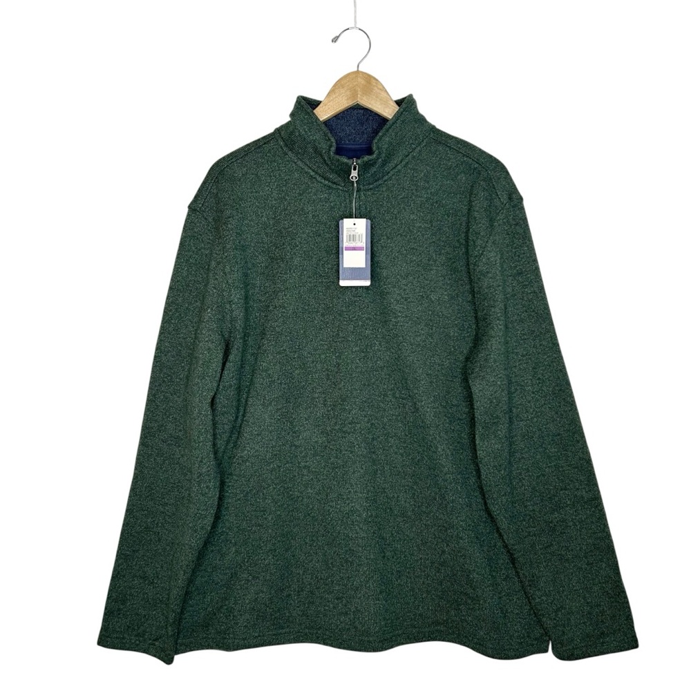 IZOD Quarter Zip Fleece Sweater In Green Gables Heather
